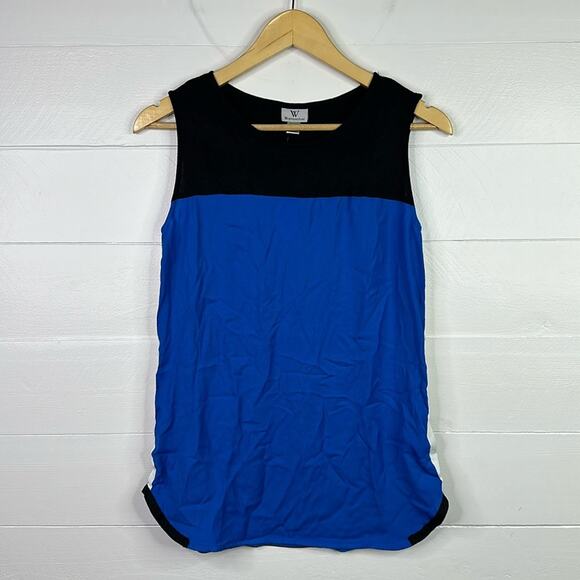 WORTHINGTON Blue Black White Sleeveless Blouse Tank Top Shirt Size Small - Picture 1 of 11